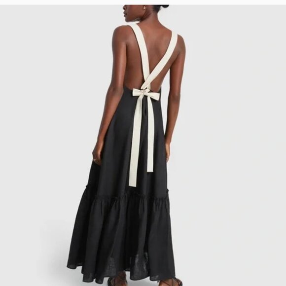 G. Label by Goop Nejame Open-Back Linen Maxi Dress Feminine Romantic Barbiecore - Picture 1 of 12